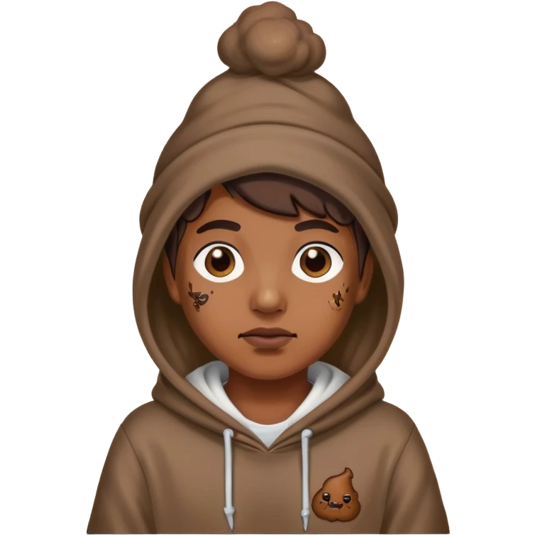 Какашечный человек в какашечной кепке и худи с татуировками emoji