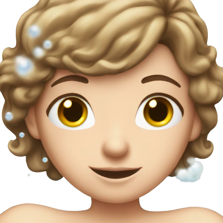 White girl with straight brown hair in a bath tub with bubbles emoji
