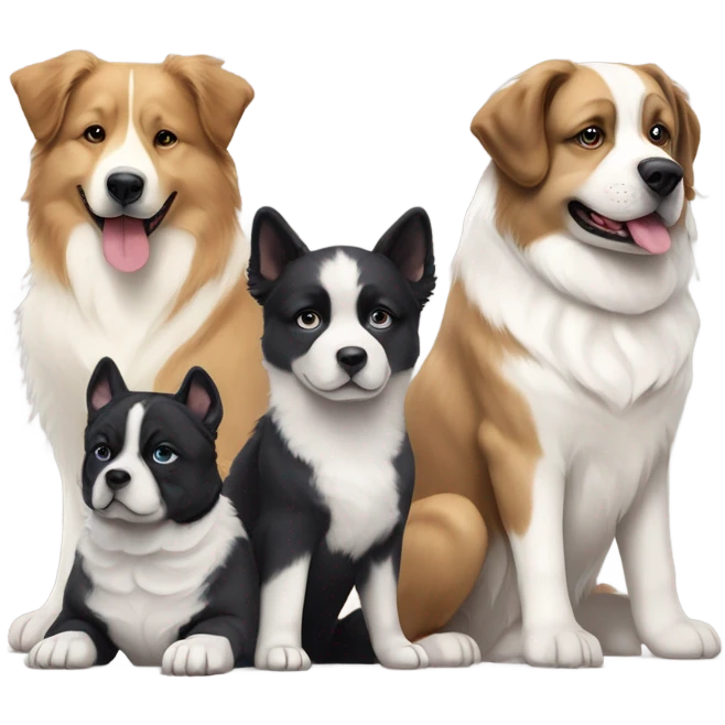 Great Pyrenees, Husky, Australian Shepherd and French Bulldog sitting next to each other emoji