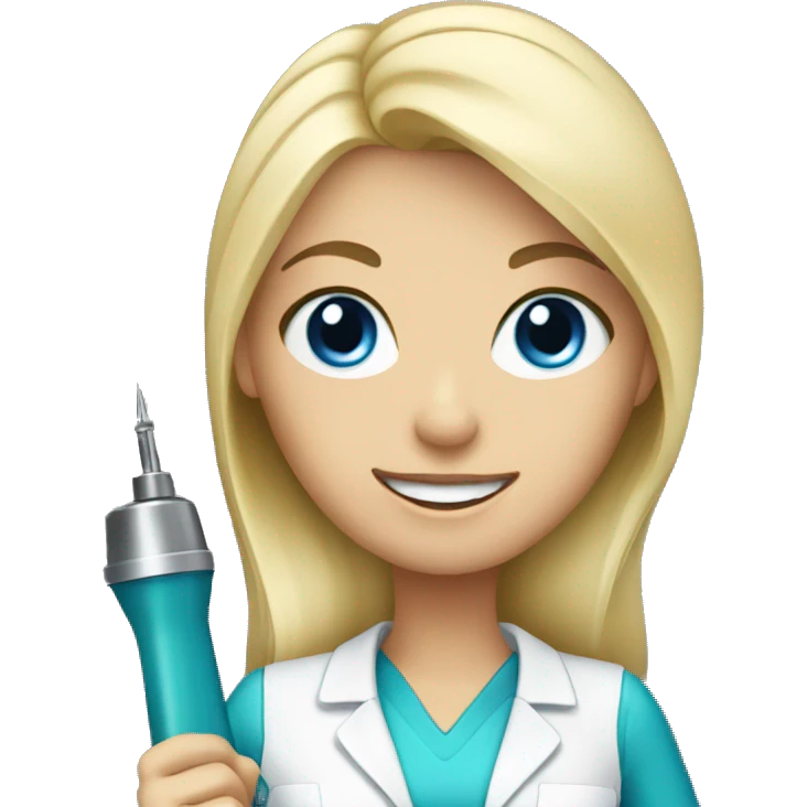 female dentist blonde with blue eyes holding drill emoji