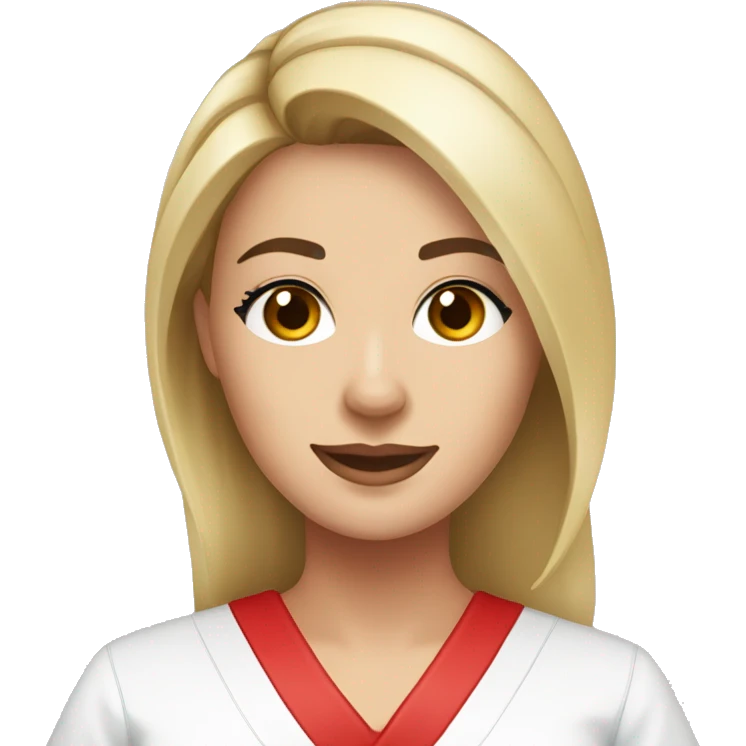white girl esthetician wearing red scrubs emoji
