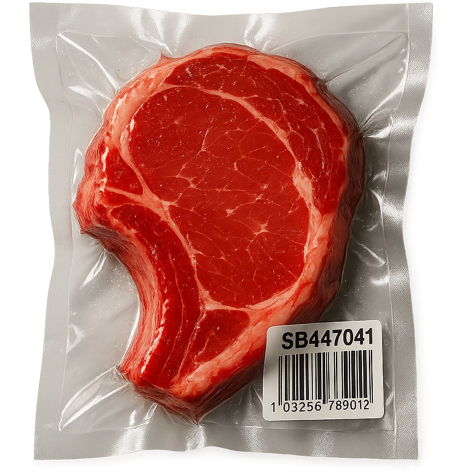 juicy steak, shiny and inflated vacuum-sealed style emoji