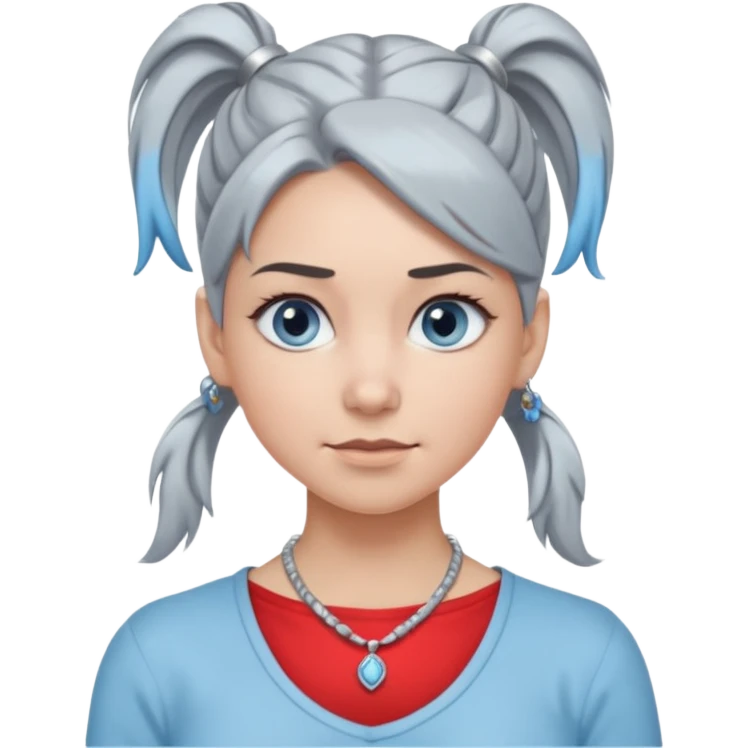 Female with bog Silver Necklace, grey skin,ponytail hair, more bright silver,highlight necklace, different expressions. emoji