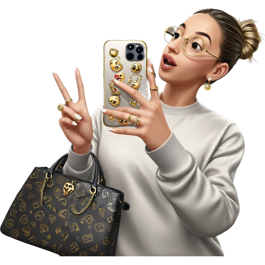 girl taking selfie with jewelry emoji