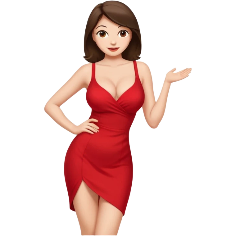 Adult female, brunette hair, large breasts, flirty confident expression, slightly provocative outfit, leaning forward pose, bold and playful, visually unique from other females emoji