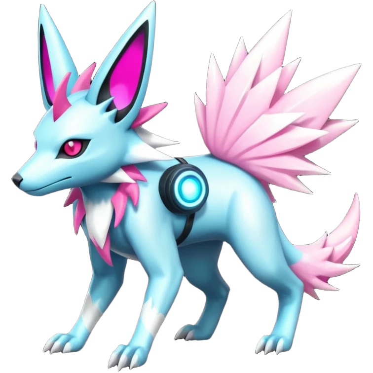 White and magenta cyperpunk futuristic feral Zangoose-Manectric-Luxray-Umbreon-Vaporeon-Amaura-Electrike-fusion-creature  emoji