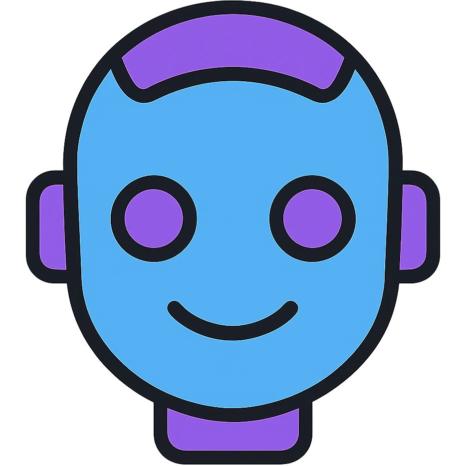 Transform this artificial intelligence emoji into a simple, modern, and easily recognizable AI logo using blue and purple tones, with no background. emoji