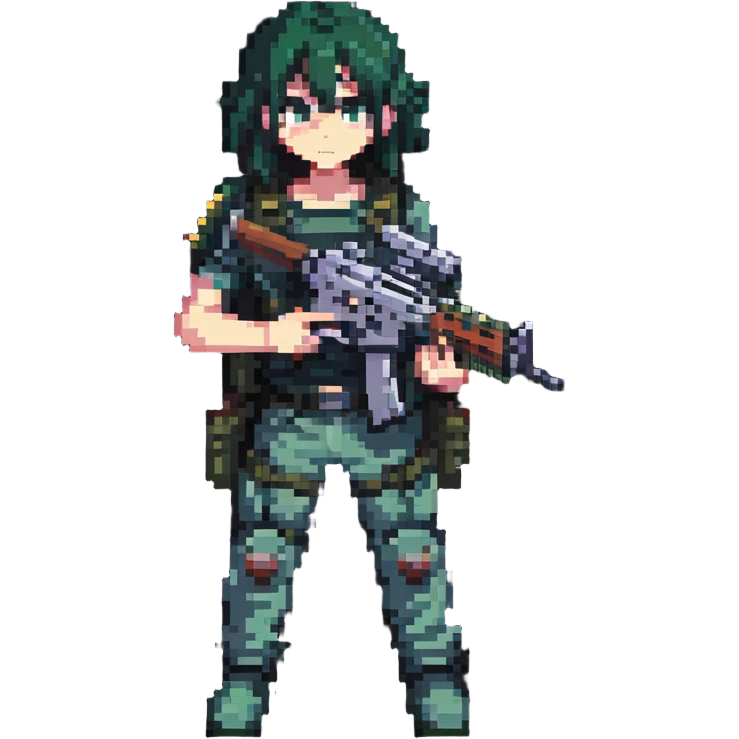 anime style PUBG character with assault rifle emoji