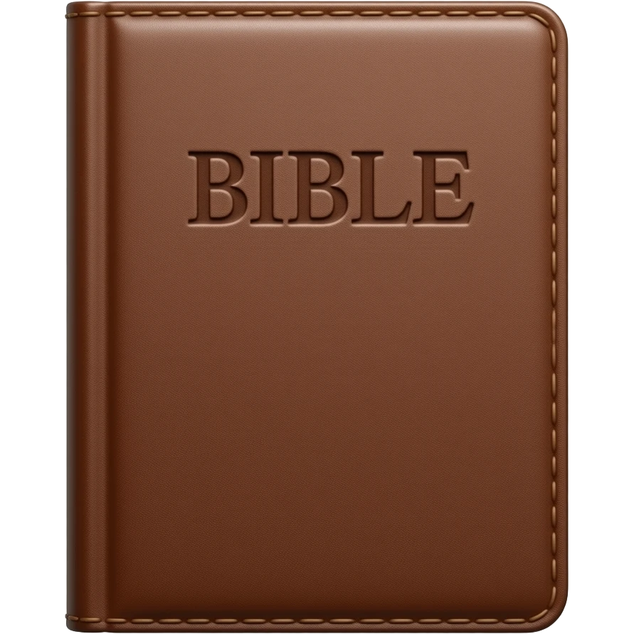 The Bible app..make the text say BIBLEclearer, front perspective...darker brown and more realistic brown leather cover. havw emoji