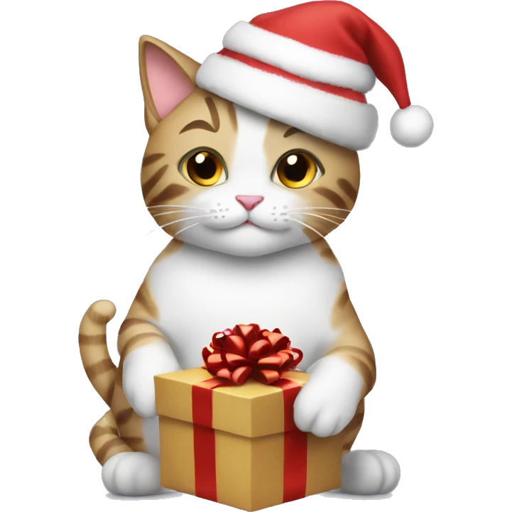 Christmas cat holding a gift emoji