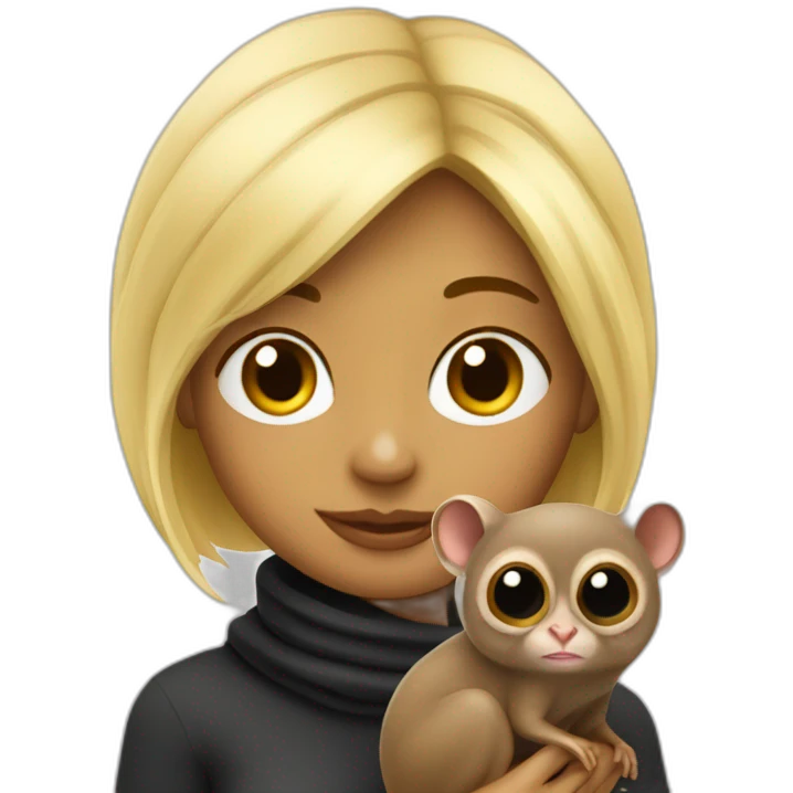 Blonde avec une écharpe noire avec un tarsier emoji