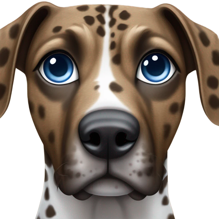 Brown brindle and white patch Catahoula leopard dog with one blue eye and one brown eye  emoji