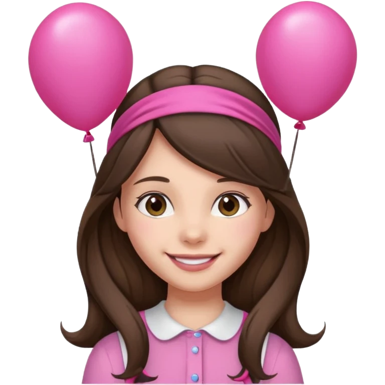 brunette long hair girl with pink baloon and headband emoji