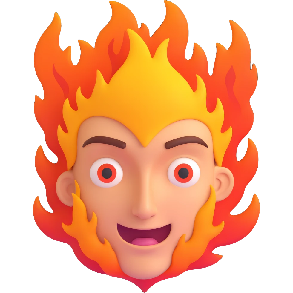 a face surrounded by fire, expressive, dramatic, focus on emotion, flames encircling the face emoji
