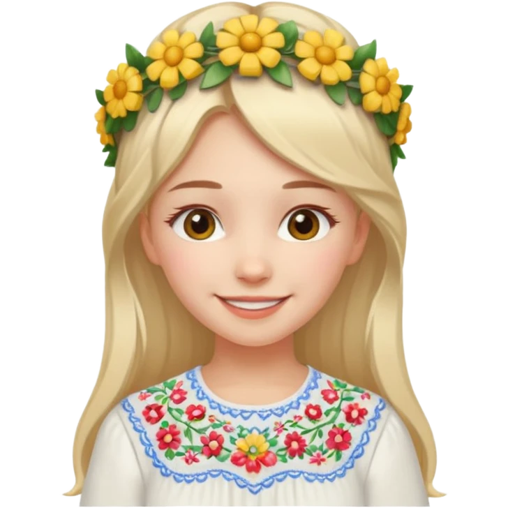 Ukrainian girl in a white embroidered shirt with a flower crown on her head emoji