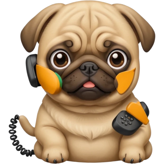 A pug on the phone emoji