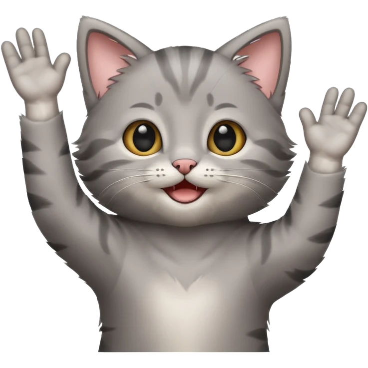 Standing happy Gray kitten with arms up emoji