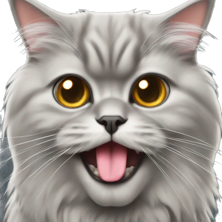 Gray Persian cat with tongue out emoji