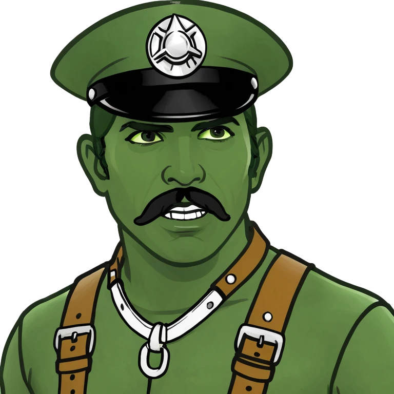 Man with light brown hair in leather harness like the village people  emoji