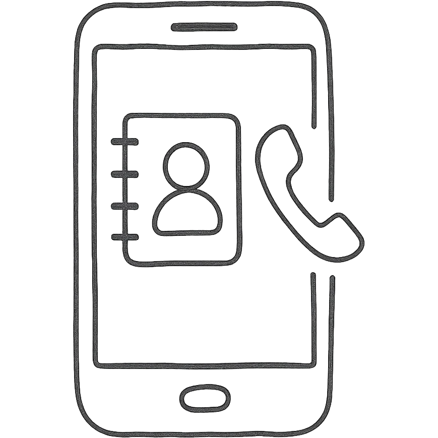 hand drawn outline icon of mobile contacts with phone and person emoji