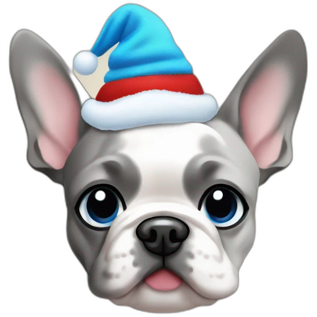 merle frenchie christmas hat with one blue eye emoji
