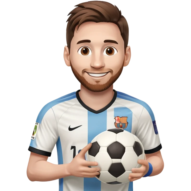 Messi smiling with a soccer ball emoji