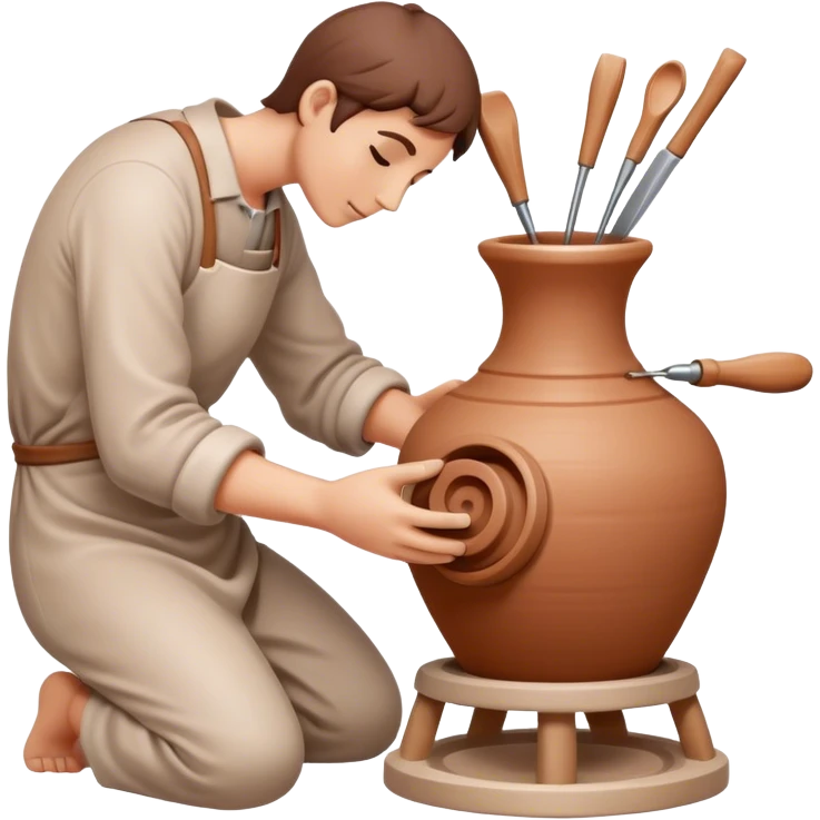 Ceramics making icon, pottery wheel, clay being shaped, ceramic vase or bowl, sculpting tools, minimalistic style, clean lines, transparent background. emoji