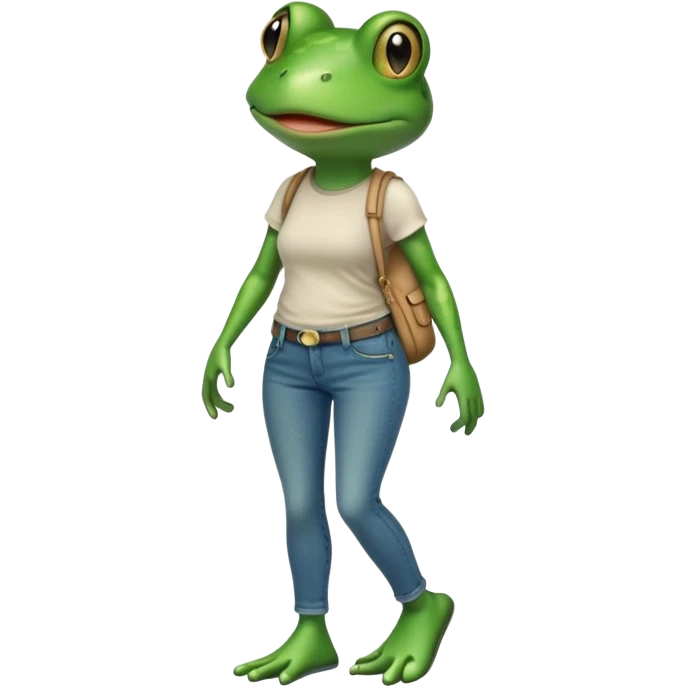 female anthropomorphic frog in jeans and t-shirt walking upright emoji