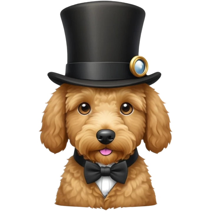 Golden doodle dog with a top hat and monocle  emoji