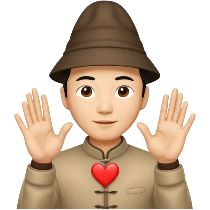 chinese man in pointy asian hat doing heart hands emoji