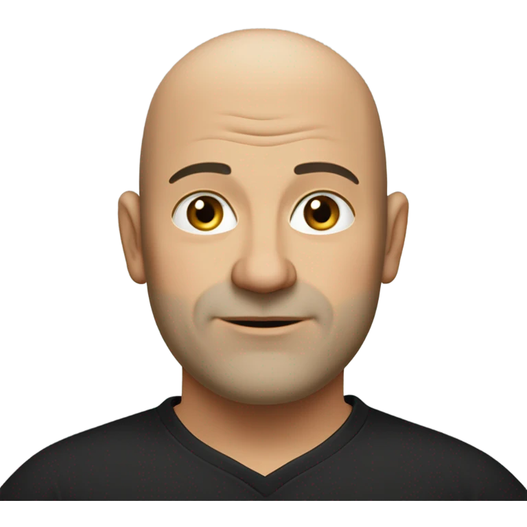 A slightly overweight middle-aged Italian man with olive-toned skin with bald hair and no facial hair. He is wearing a sleek black smart shirt, casually unbuttoned at the top. emoji