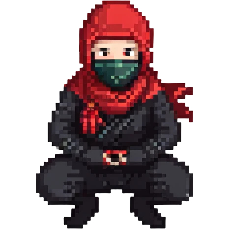 masked ninja with red scarf crouching emoji