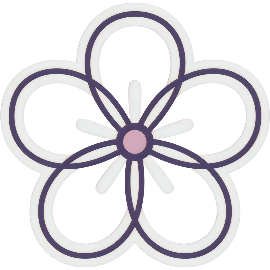 minimal line-art flower sticker, elegant thin stroke, soft purple and pink tones, clean vector design, no background, modern aesthetic emoji