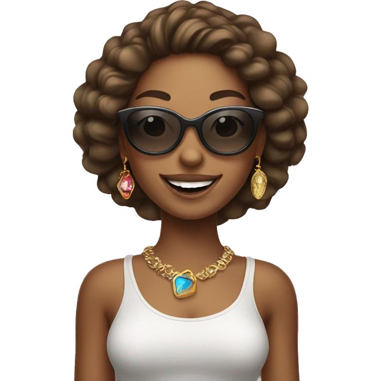 smiling girl in sunglasses with jewelry and lighter skin emoji