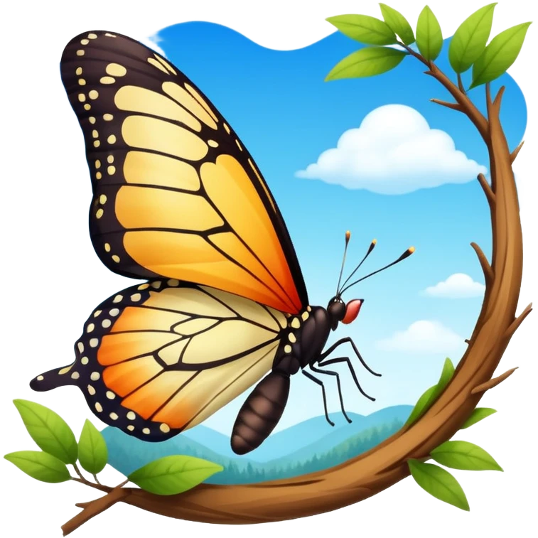 پروانه ای که داره از پیله در میاد و به سمت آسمان آبی او دل جنگل پرواز مبکنه emoji