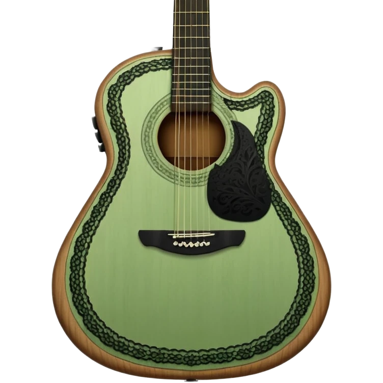 sage green acoustic guitar with black lacy-details emoji