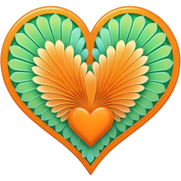 orange glitter heart with light pastel green fans (theater vibes) in the background emoji