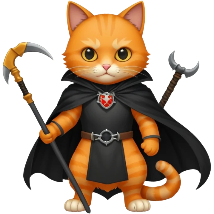 a heroic armored cat holding a scythe, with a shadowy death figure behind emoji