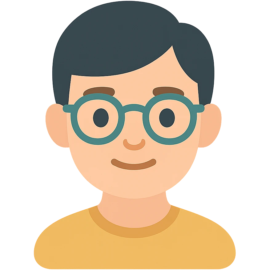 asian man with glasses, looking nerdy, color icon emoji