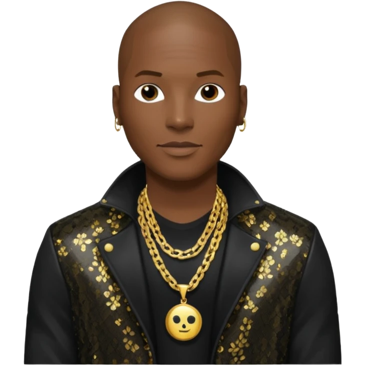 Tyrese Gibson with black sequin jacket, black shirt with necklace emoji