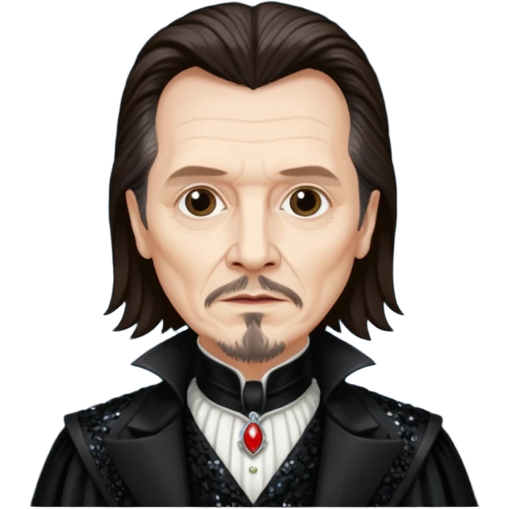 Gary Oldman as Dracula with long dark brown hair, black sequin outfit, without glasses emoji