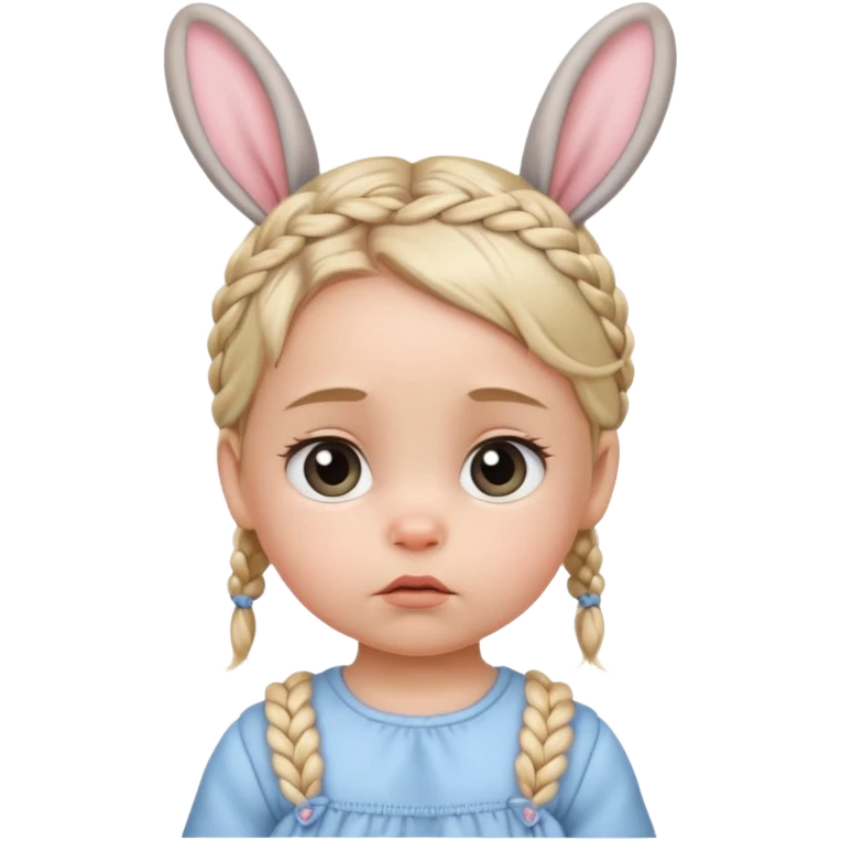 bunny ear accessory wearing baby braided hair sad  emoji
