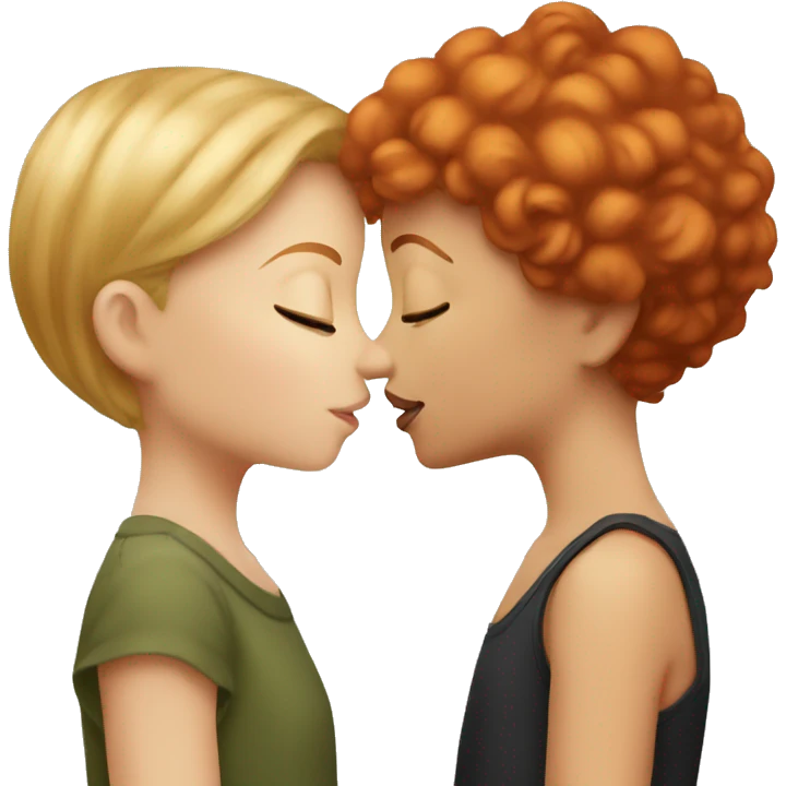 red head girl kissing short haired blonde girl emoji