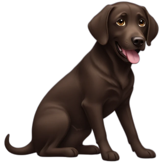 Chocolate labrador playing with woman long black hair emoji