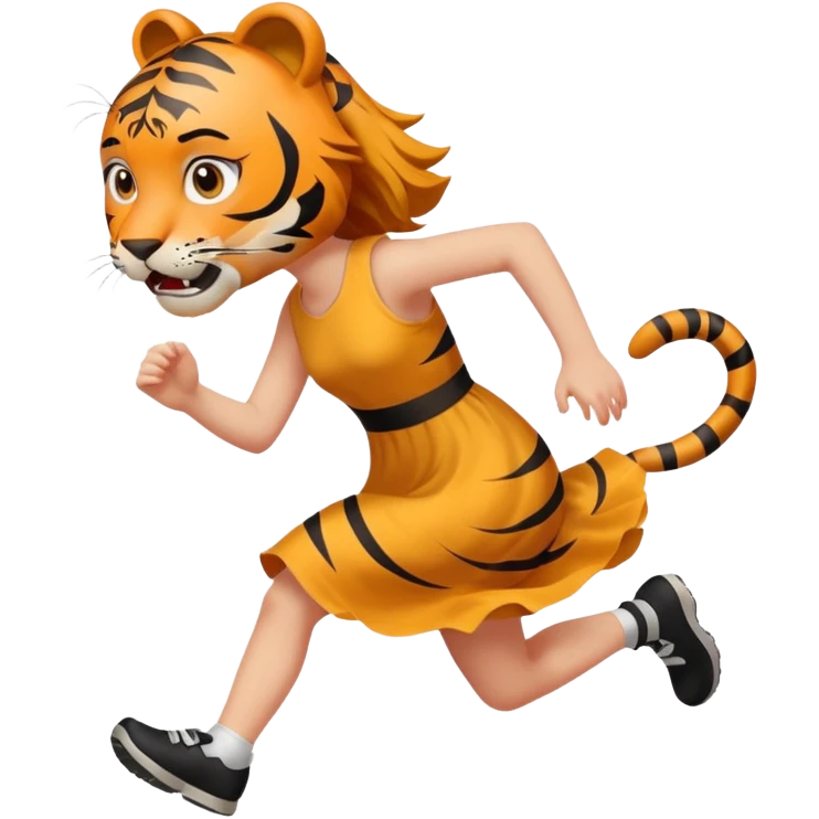 A girl runs away from a tiger emoji