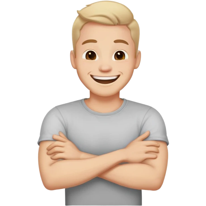 Guy laughing with arms crossed over neck emoji