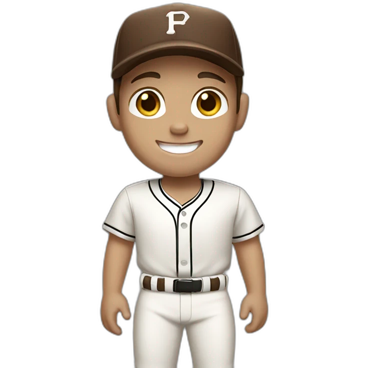 Boy baseball player, white skin, brown hair, smiling. emoji