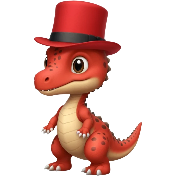 A very cute and adorable anthropomorphic baby dinosaur with a red top hat emoji