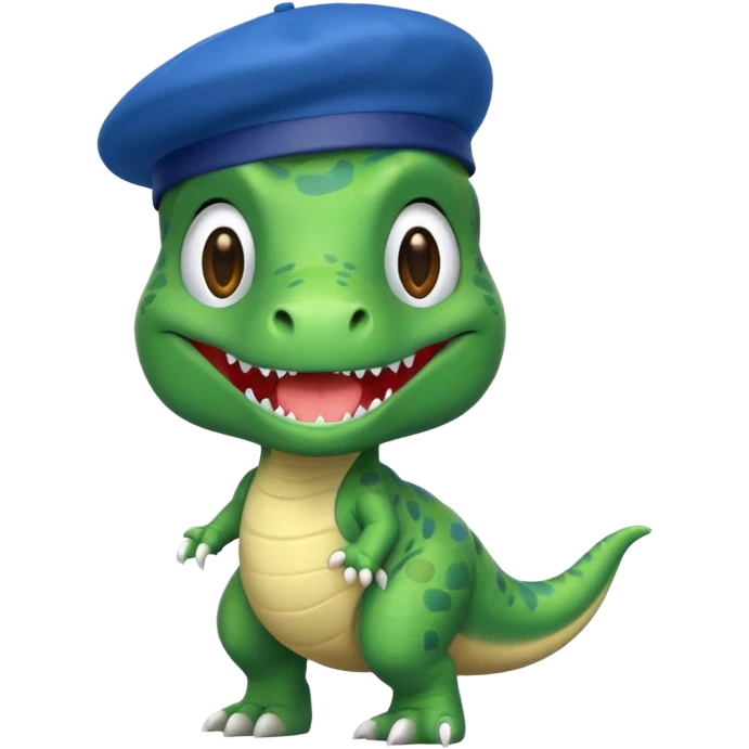 Let’s do a cute green T Rex with a blue French beret emoji
