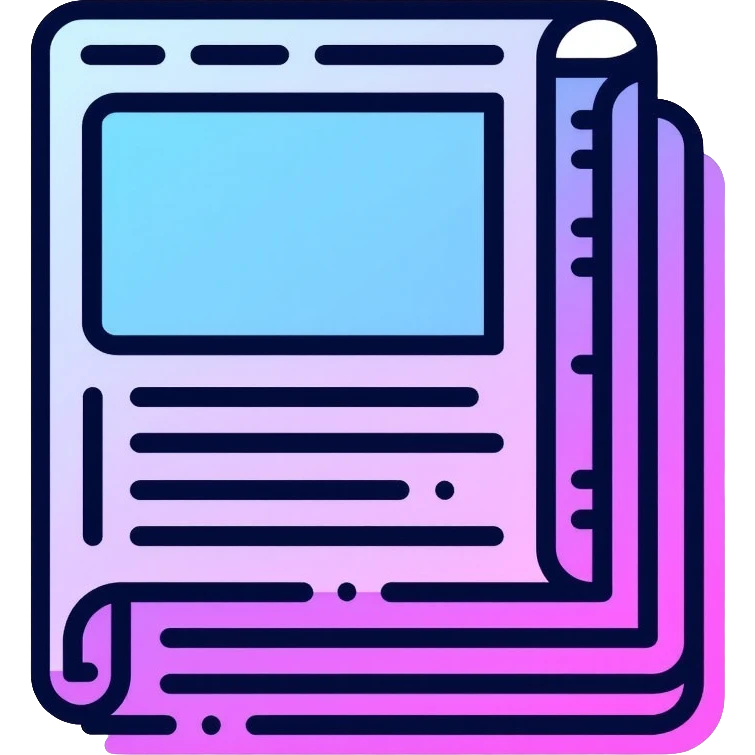newspaper with headlines and neon glow effect, blue neon glow on top left, purple neon glow on bottom right emoji